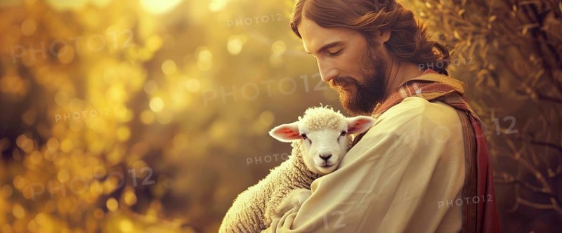 Jesus Christ holding a lamb, AI generated