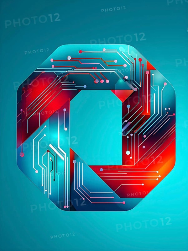 Looping animation of interlocking geometric shapes that morph into circuits, symbolizing AI logic and algorithm, AI generated