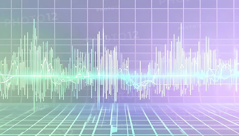 Glowing digital wave forms fluctuating in sync with a pulsating grid background, representing the heartbeat of artificial intelligence, AI generated