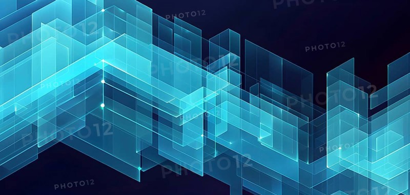 Layers of translucent squares moving in a synchronized flow, resembling dynamic data visualization, AI generated