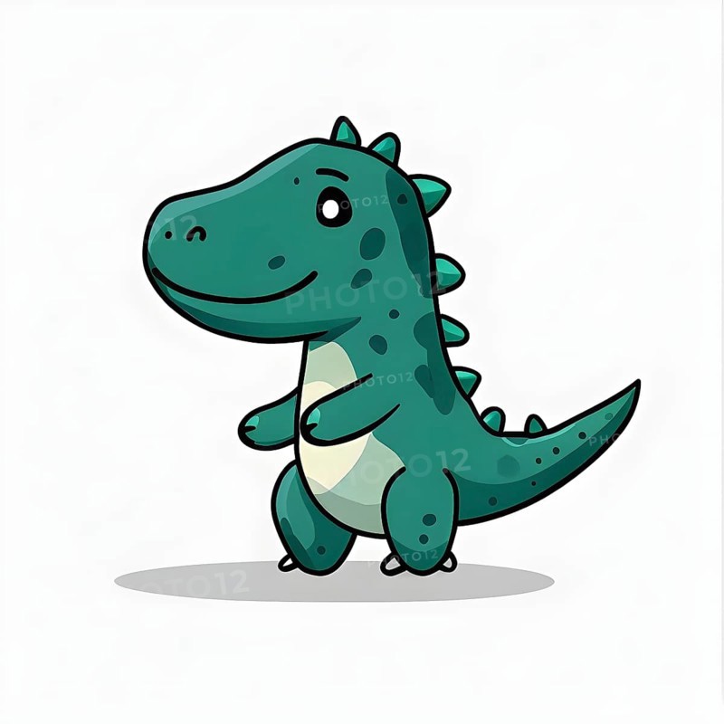 Simple cartoon dinosaur with a white background, abstract illustration, AI generated