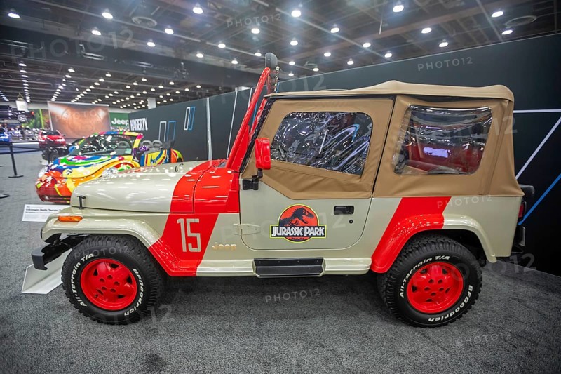 Detroit, Michigan USA - 10 January 2025 - A 1993 Jeep Wrangler used in the Jurassic Park movie. It was displayed at the 2025 Detroit Auto Show