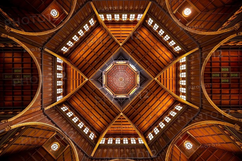 Interior view, wooden ceiling vault, Basílica de Nuestra Señora de Los Ángeles, Cartago, Costa Rica, Central America