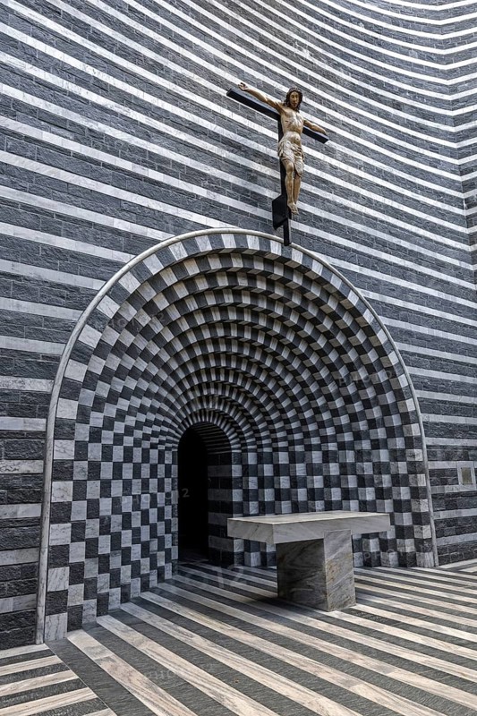 Chiesa di San Giovanni Battista, interior view, architect Mario Botta, Mogno, near Fusio, Lavizzara, Canton Ticino, Switzerland, Europe