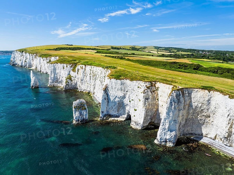 White Cliffs of Old Harry Rocks Jurassic Coast from a drone, Dorset Coast, Poole, England, United Kingdom, Europe
