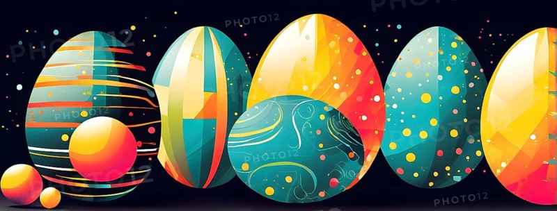 Abstract Easter egg design with geometric patterns, bold colors, and a mix of textures, creating a modern and dynamic look, AI generated