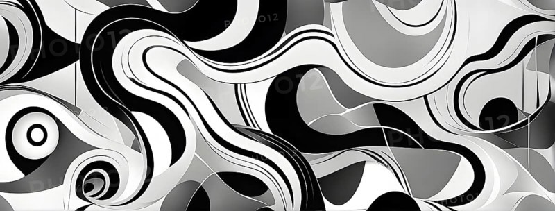 Minimalist illustration featuring abstract geometric shapes in black and white symbolizing fun and ease, AI generated