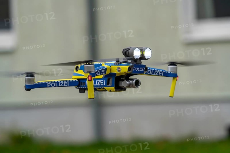 Police drone, type Mavic 2 Enterprise, with LED spotlights and camera