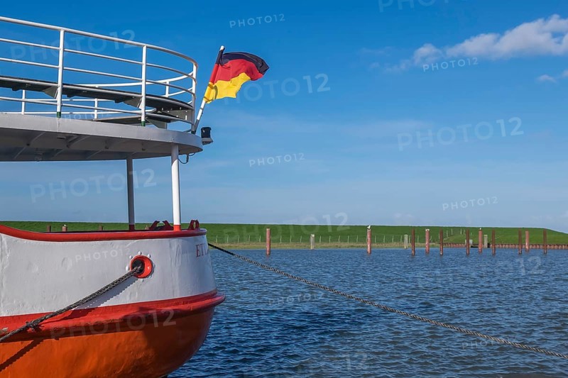 Stern of an excursion boat, Jade Bay, German Bight, North Sea, Lower Saxony, Northern Germany, Germany, Europe