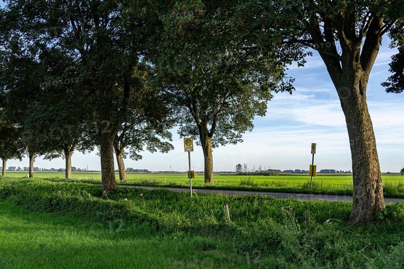 Public transport stop on land, Lower Rhine, Elendshof near Kalkar-Grieth, Rheinuferstraße, 2 service times per school day, line 48, also stop for the Kalkar 2 shared taxi, on call, North Rhine-Westphalia, Germany, Europe