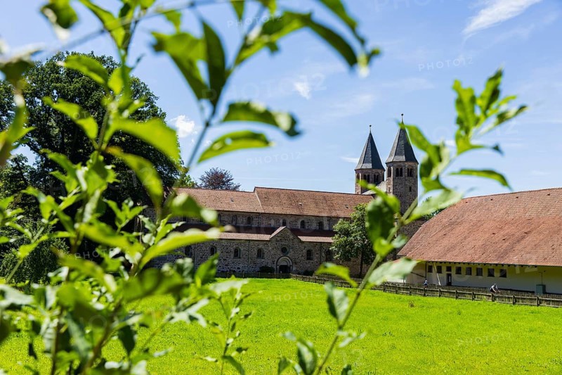 Benedictine monastery Bursfeld on the Weser near Hannoversch Münden. Bursfelde Monastery is a former Benedictine abbey in Bursfelde, a district of Hann. Münden in the district of Göttingen, Lower Saxony. The monastery church and monastery estate of around 300 hectares belong to the General Hanoverian Monastery Fund administered by the Hanover Monastery Chamber, Bursfelde Monastery, Hann.Münden, Lower Saxony, Germany, Europe