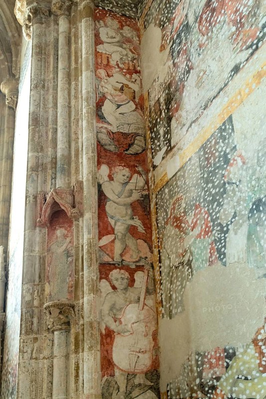 Saint-Antoine l'Abbaye labeled Les Plus Beaux Villages de France, wall painting in abbey church, Isère, Auvergne-Rhone-Alpes, Franc