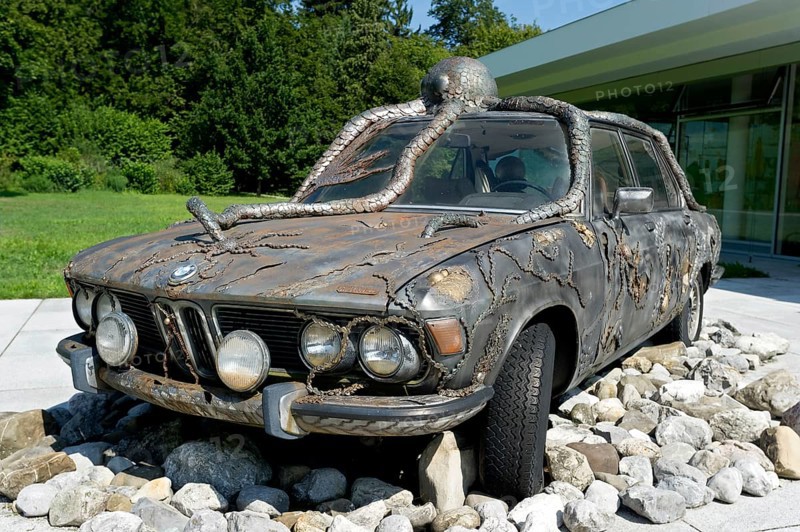 Former BMW 250cs by Lothar-Günther Buchheim, car under water with octopus, underwater, sculpture by Siegfried Ulmer, Museum der Phantasie, Bernried am Starnberger See, Upper Bavaria, Bavaria, Germany, Europe