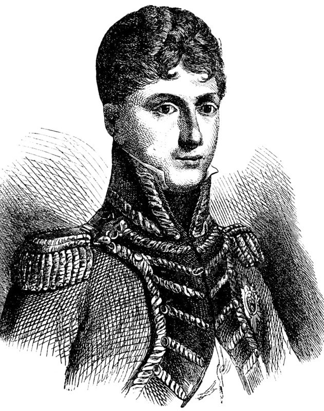 Portrait of Crown Prince Wilhelm of Württemberg, military leader against Napoleon Bonaparte in the Wars of Liberation, Wars of Liberation, uniform, medals, Prussia, historical illustration 1882