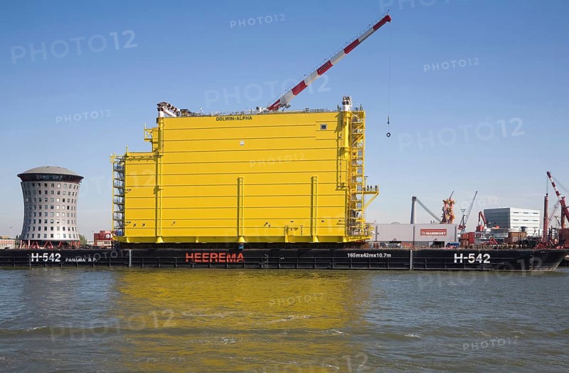 Construction of Dolwin Alpha converter platform station for offshore North Sea wind industry, Port of Rotterdam, Netherlands