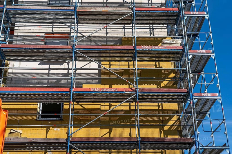 Residential construction, new construction of a residential complex, shell construction, partly already equipped with thermal insulation, North Rhine-Westphalia, Germany, Europe