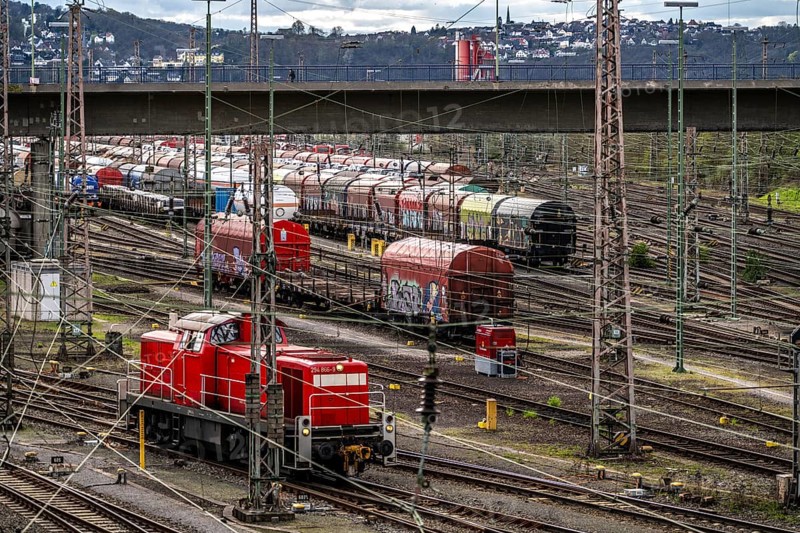 The Hagen-Vorhalle marshalling yard, one of the 9 largest in Germany, is located on the Wuppertal-Dortmund railway line and has 40 directional tracks on which goods trains are assembled, North Rhine-Westphalia, Germany, Europe