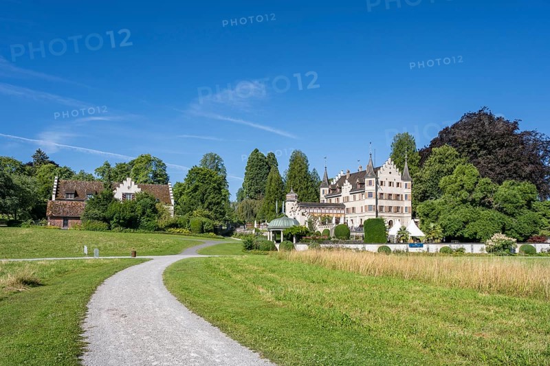 The historic Seeburg Castle with integrated catering and event location in Seeburgpark on the Swiss shore of Lake Constance, Kreuzlingen, Canton Thurgau, Switzerland, Europe