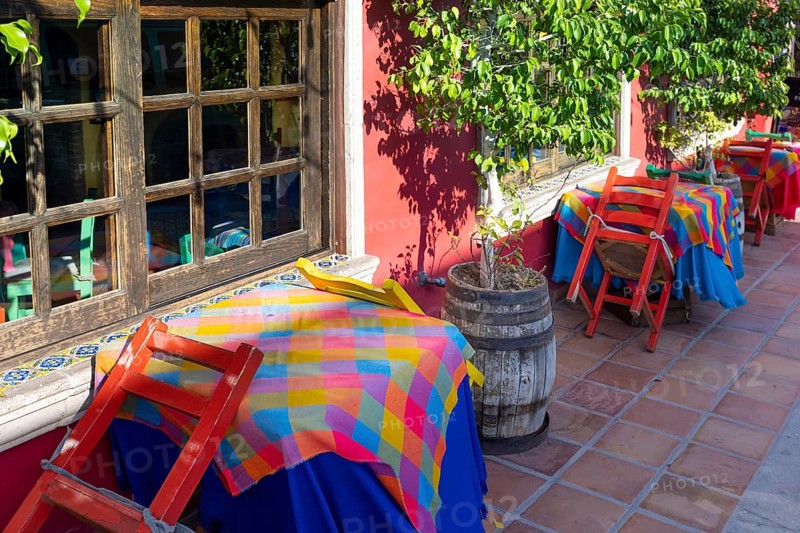 Mexico, architecture, colonial streets, cafes and restaurants of Cabo San Lucas in historic center, Central America
