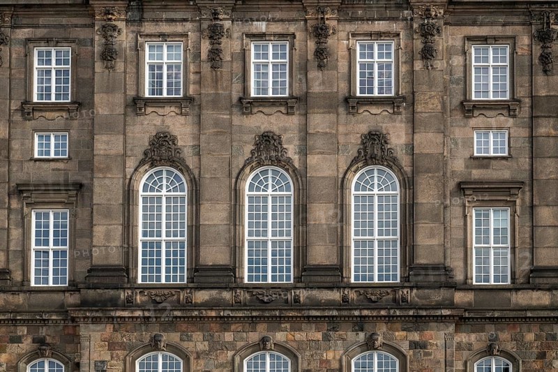 Window front, Christiansborg Palace, Danish Parliament, Folketinget, Copenhagen, Denmark, Europe