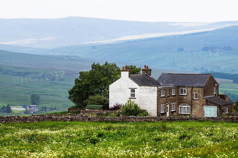 Farms over North Pennines, Cumbria, Durham, Northumberland, North Yorkshire, England, United Kingdom, Europe