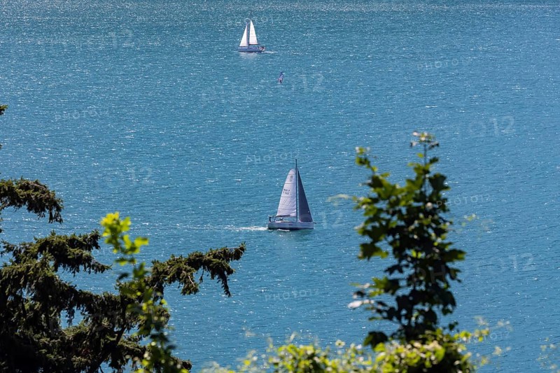 Sailing boat on Lake Lucerne, Flüelen, Canton Uri, Switzerland, Europe