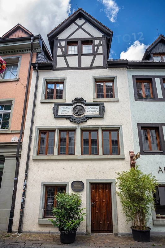 The Jan Hus Museum in Hussenstraße in a medieval house in the historic centre of Constance, where the Bohemian church reformer spent his last days in freedom. Jan Hus was sentenced to death by burning on 6 July 1415 and executed in Constance. District of Constance, Baden-Württemberg, Germany, Europe