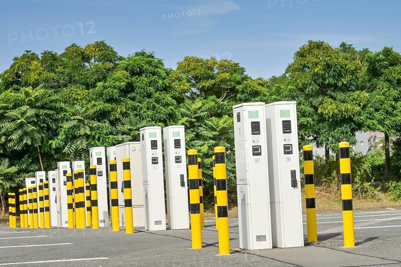 Empty charging station for electric cars, car park at the Opel plant, Rüsselsheim, Hesse, Germany, Europe