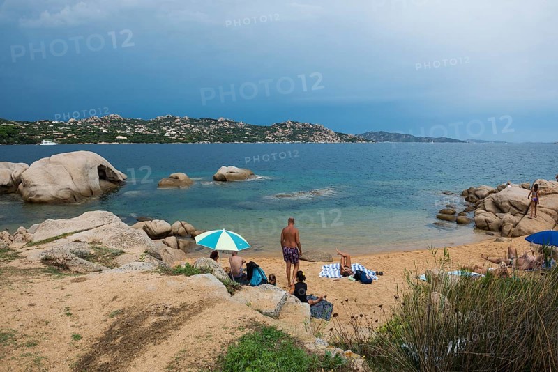 Beach and bizarre granite rocks, Spiaggia del Faraglione, Palau, Costa Smeralda, Sardinia, Italy, Oceania