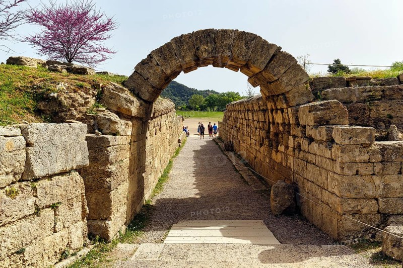 Monumental entrance to the stadium, crypt, arched walkway, birthplace of the Olympic Games, Olympic Stadium, ancient Olympia, archaeological site, UNESCO World Heritage Site, Elis, Peloponnese, Greece, Europe