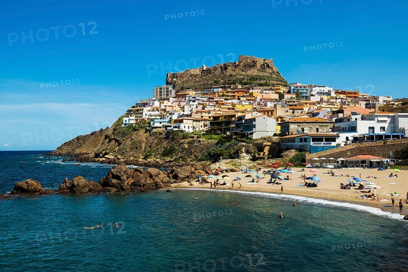 Picturesque town by the sea and beach, Castelsardo, Sardinia, Italy, Europe