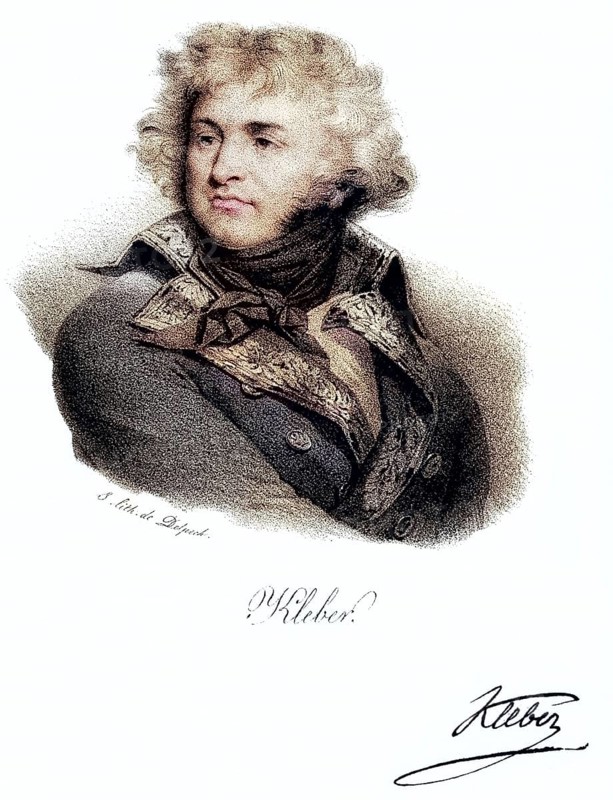 Jean Baptiste Kleber (1753-1800), French soldier, joined the French revolutionary army (1792) . Left behind by Napoleon as commander-in-chief of Egypt. Assassinated by an Egyptian fanatic. Lithograph, ca. 1830, Historical, digitally restored reproduction from a 19th century original, Record date not stated