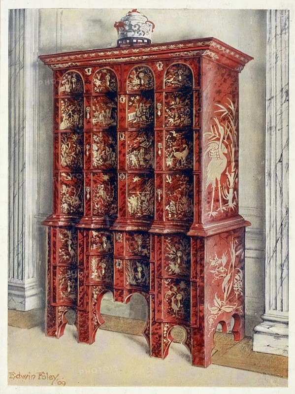 Furniture around the turn of the century 1900, Double chest of drawers in red and gilt lacquer, Red and gilt lacquer double chest of drawers.jpg