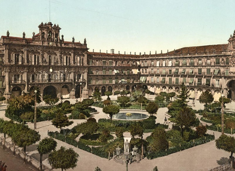 Plaza major in the historic centre of Salamanca, Spain, c. 1890, Historic, digitally restored reproduction from a 19th century original, Europe