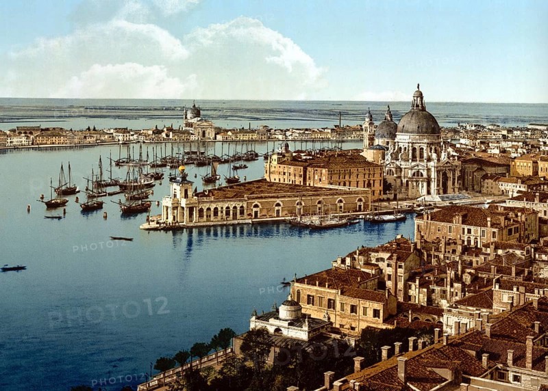 View from the Campanile, Venice, Italy, Historical, digitally restored reproduction from a 19th century original, Record date not stated, Europe