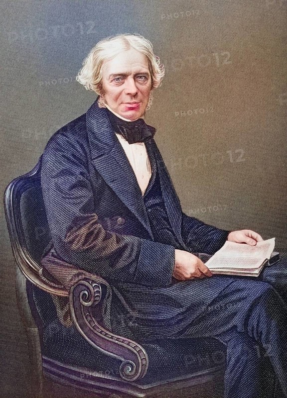 Michael Faraday, 1791-1867, British scientist. Painted by DJ Pound after a photograph by Mayall. From the book The Drawing-Room Portrait Gallery of Eminent Personages, published in London 1859, digitally restored reproduction from a 19th century original, record date not stated