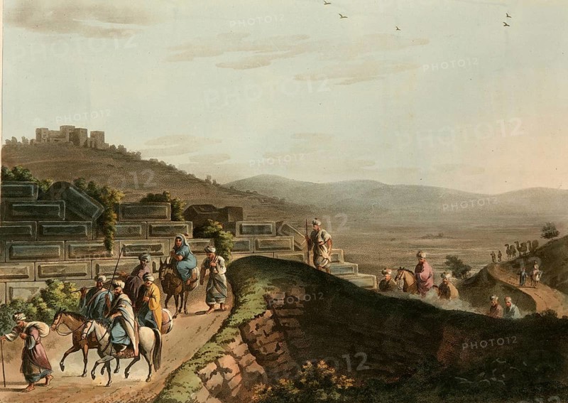 Historical Palestine, Ruins between Rama and Jerusalem, Historical, digitally restored reproduction from an early 19th century original, date unknown