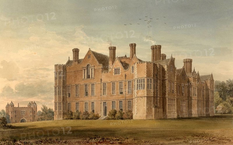 North East View of Burton Agnes, Yorkshire, the Seat of Sir Francis Boynton Bart, England, digitally restored reproduction of a 19th-century original by John Buckler, Record date not stated, North East View of Burton Agnes, the Seat of Sir Francis Boynton Bart, digitally restored reproduction of a 19th-century original, Record date not stated