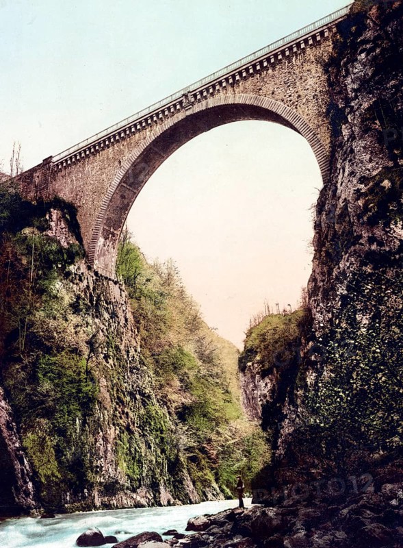 Pont Napoléon, in Luz-Saint-Sauveur in the Occitanie region, France, 1890, Historical, digitally restored reproduction from a 19th century original, Record date not stated, Europe