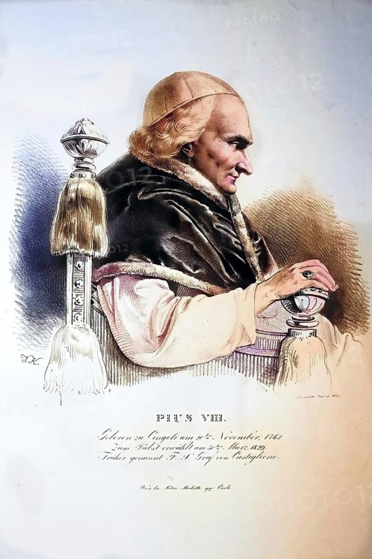 Pius VIII (born 20 November 1761 in Cingoli near Ancona, Papal States, died 30 November 1830 in Rome), born Francesco Saverio Maria Felice Castiglioni, was the 253rd Pope of the Roman Catholic Church from 1829 to 1830, Historical, digitally restored reproduction from a 19th century original, Record date not stated