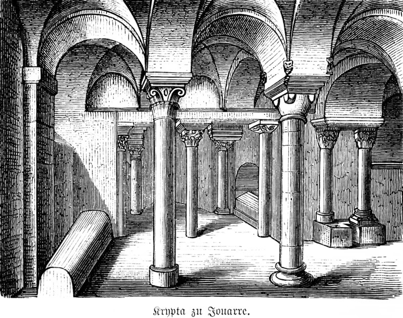 Crypt of Jouarre, Abbey of Notre-Dame de Jouarre, France, historical illustration 1880, Europe