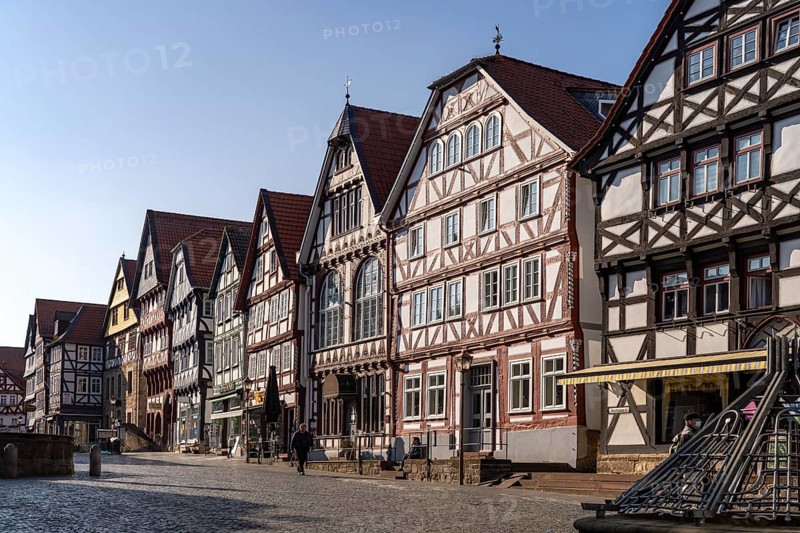 Half-timbered houses on the market square in Fritzlar, Schwalm-Eder district, Hesse, Germany, Europe