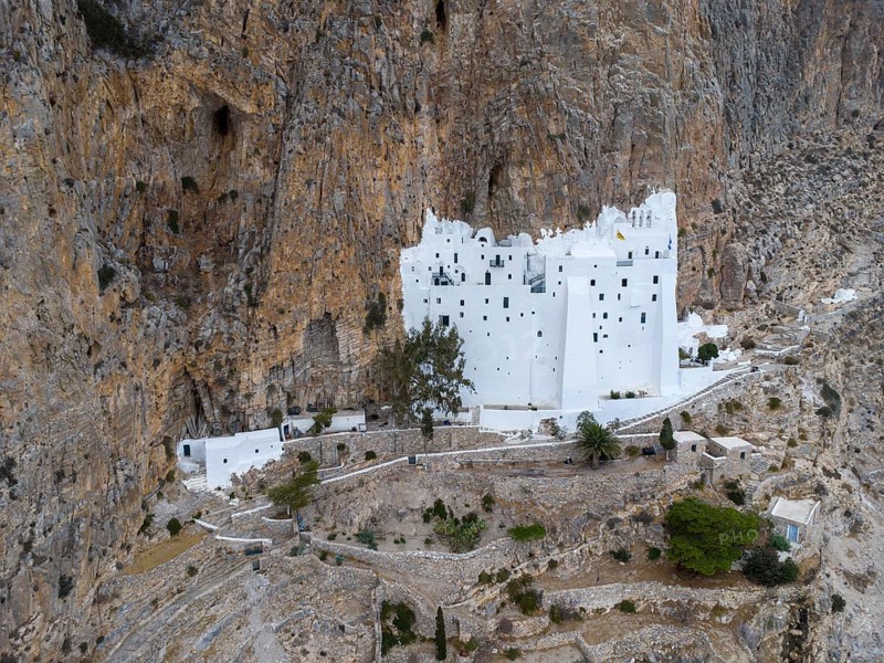 Panagia Chozoviotissa, Orthodox rock monastery on the Greek Cyclades island of Amorgos, is said to have been founded by monks from Palestine at the beginning of the 9th century. It is the second oldest monastery in Greece, Amorgos, Greece, Europe
