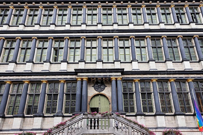 Historic City Hall Stadhuis, main entrance, Ghent, Flanders, Belgium, Europe