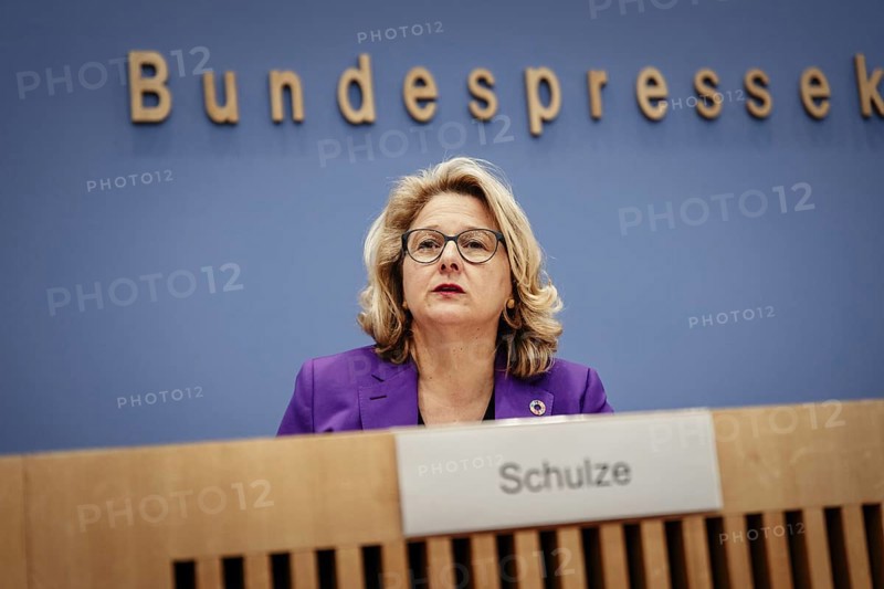 Svenja Schulze (SPD), Federal Minister for Economic Cooperation and Development, photographed at the Federal Press Conference for the presentation of the 17th Development Policy Report of the Federal Government in Berlin, 11 December 2024. Photographed on behalf of the Federal Ministry for Economic Cooperation and Development. Berlin