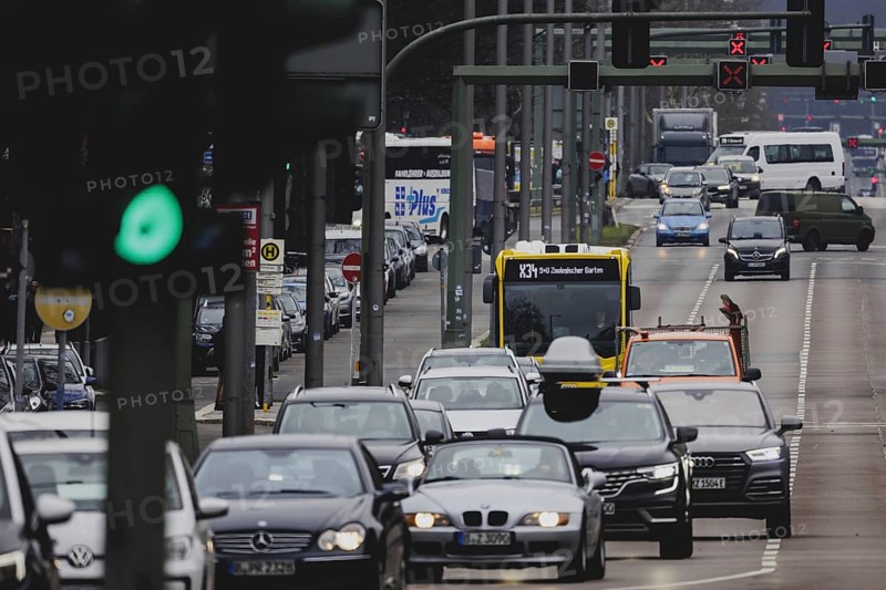 A BVG bus travels along Heerstraße in Berlin, 27 February 2024. Berliner Verkehrsbetriebe (BVG) have announced strikes for Thursday and Friday