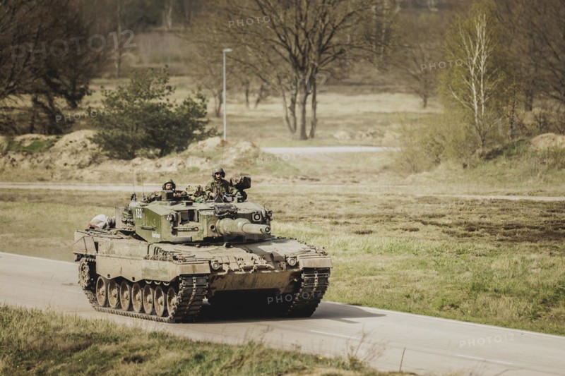 Leopard 2 A4 of the Norwegian Telemark Battalion, photographed as part of a Bundeswehr exercise with forces from Norway and the Czech Republic during the 'Wettiner Schwert' exercise as part of Quadriga 2024 in the training town of Schnöggersburg, 8 April 2024