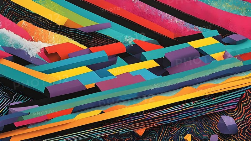 Pop art styled music album illustration featuring abstract crayon patterns and erratic lines in random shapes, AI generated