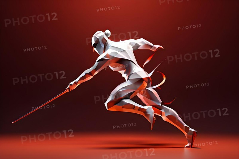 Abstract digital render a fencer morphing into fluid shapes, AI generated, Paris, Paris, Olympic Games