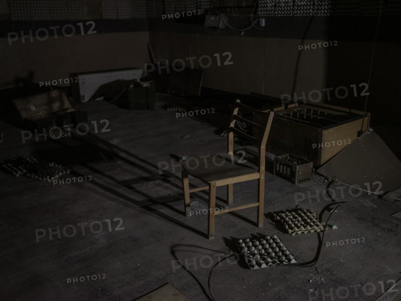 Shooting range in the Isjum police station, where prisoners were tortured with beatings and electric shocks. After the occupation of the city by the Russian army, over 200 people were imprisoned, interrogated and tortured here in freezing temperatures, Isjum, Kharkiv, Ukraine, Europe